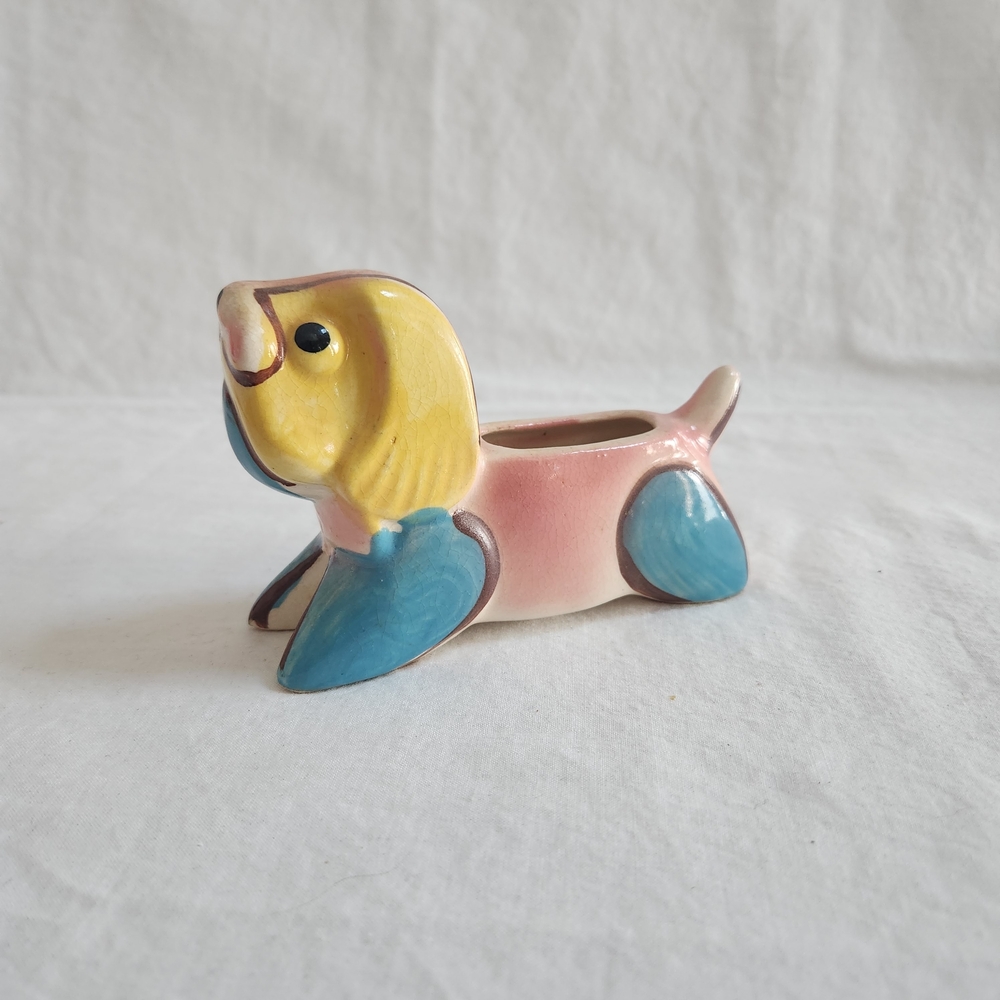 Vintage Color Block Puppy Dog Planter